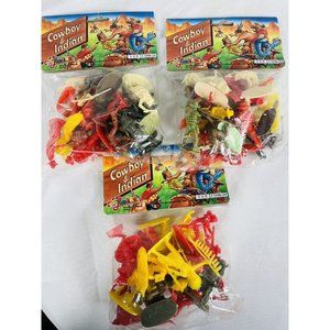 Leeline Cowboy Trail Cowboys and Indians 3 Bag Lot Vintage Toys In Package